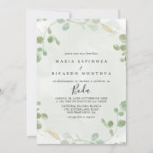 Gold Confetti Eucalyptus Foliage Spain Weddenschap Kaart (Voorkant)