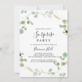 Gold Confetti Eucalyptus Foliage Surprise Party Kaart (Voorkant)