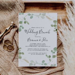 Gold Confetti Eucalyptus Foliage Wedbrale Kaart