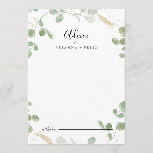 Gold Confetti Eucalyptus Foliage Weddenschap Advieskaart (Voorkant)