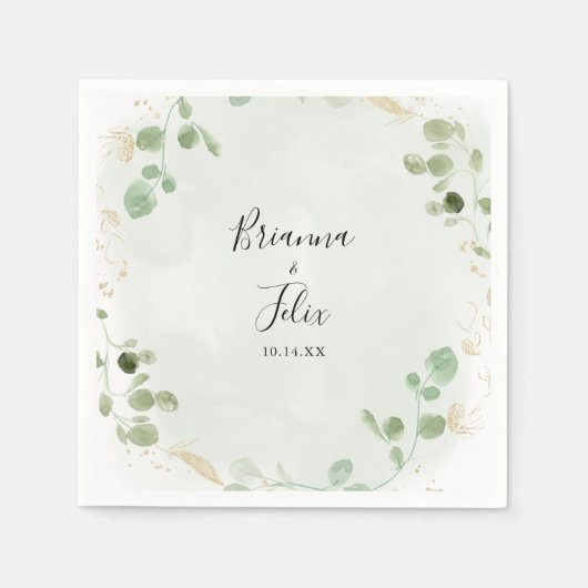 Gold Confetti Eucalyptus Foliage Weddenschap Napki Servet (Voorkant)