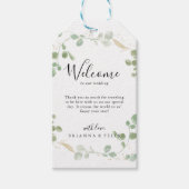 Gold Confetti Eucalyptus Foliage Weduwschap Welkom Cadeaulabel (Voorkant)