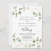 Gold Confetti Eucalyptus Front & Back Wedding Kaart (Voorkant)
