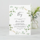 Gold Confetti Eucalyptus Het is een Baby shower va Kaart (Staand voorkant)