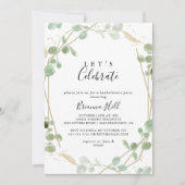Gold Confetti Eucalyptus Let's Celebrate Party Kaart (Voorkant)