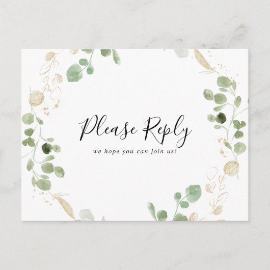 Gold Confetti Eucalyptus Menu Keuze uit RSVP-Brief (Voorkant)