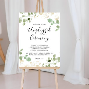 Gold Confetti Eucalyptus Unplugged Ceremony Sign Poster