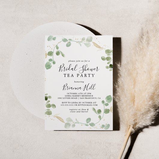 Gold Confetti Eucalyptus Vrijgezellenfeest Tea Kaart