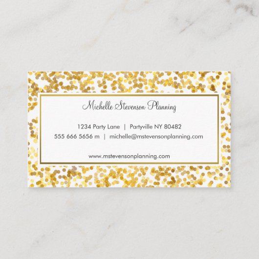 Gold Confetti Event Planner Visitekaartjes (Achterkant)