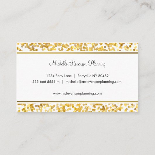 Gold Confetti Event Planner Visitekaartjes (Achterkant)
