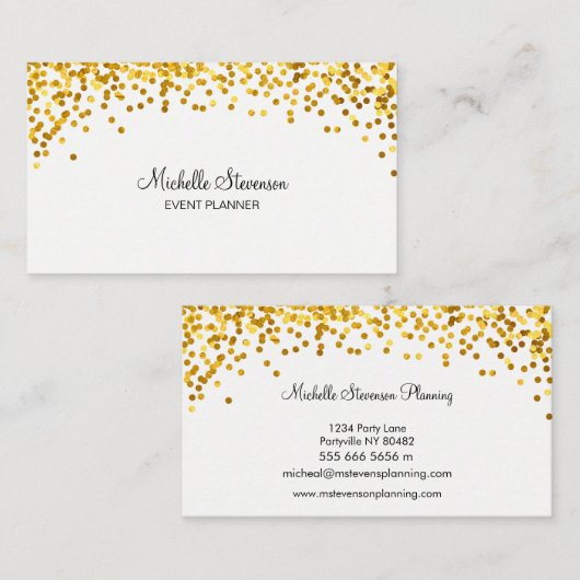 Gold Confetti Event Planner Visitekaartjes (Voorkant / Achterkant)