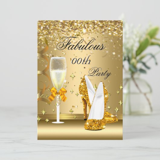 Gold Confetti Fabulous Champagne Heels Birthday Kaart (Staand voorkant)