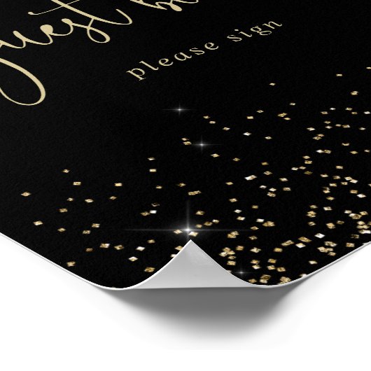 Gold Confetti Fancy Manuscript Guest Book Sign Poster (Hoek)
