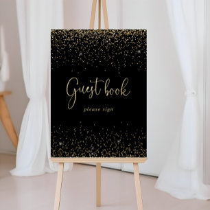 Gold Confetti Fancy Manuscript Guest Book Sign Poster