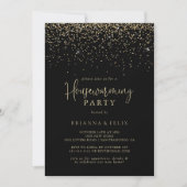 Gold Confetti Fancy Script Housewarming Party Kaart (Voorkant)