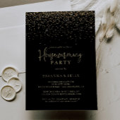 Gold Confetti Fancy Script Housewarming Party Kaart
