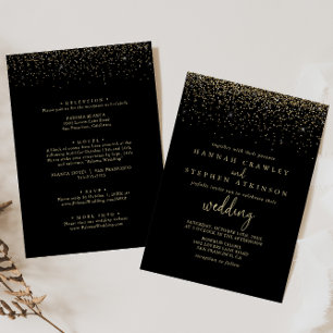 Gold Confetti Fancy script voor en achter bruiloft Kaart