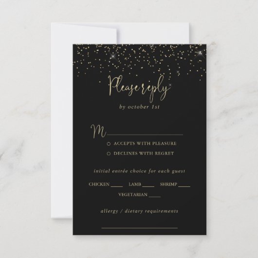 Gold Confetti Fancy Wedding Menu Keuze RSVP (Voorkant)