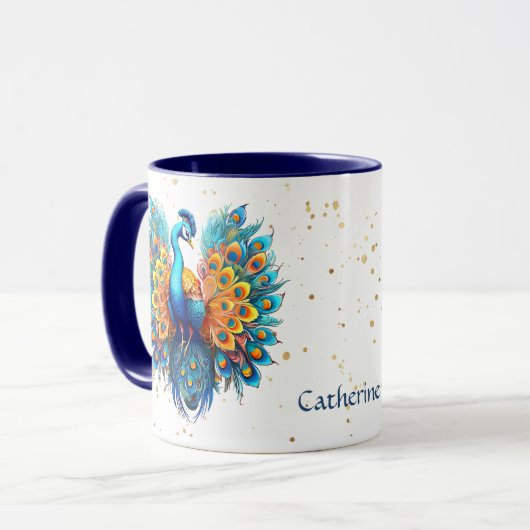 Gold Confetti Fantasy Peacock Mok (Voorkant links)