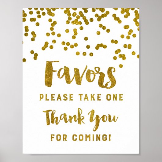 Gold Confetti Favors Sign Bedankt voor je komst Poster (Voorkant)