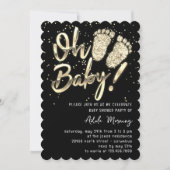 Gold Confetti Feet Baby shower Script Black White Kaart (Voorkant)