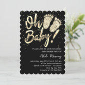 Gold Confetti Feet Baby shower Script Black White Kaart (Staand voorkant)