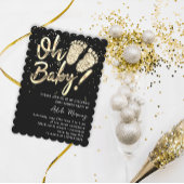Gold Confetti Feet Baby shower Script Black White Kaart