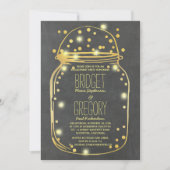 Gold Confetti Fireflies Mason Jar Engagement Party Kaart (Voorkant)