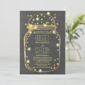 Gold Confetti Fireflies Mason Jar Engagement Party Kaart (Staand voorkant)