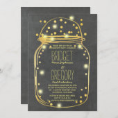 Gold Confetti Fireflies Mason Jar Engagement Party Kaart (Voorkant / Achterkant)