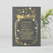 Gold Confetti Fireflies Mason Jar Vrijgezellenfees Kaart (Staand voorkant)