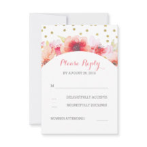 Gold Confetti Floral Waterverf Blush Pink RSVP