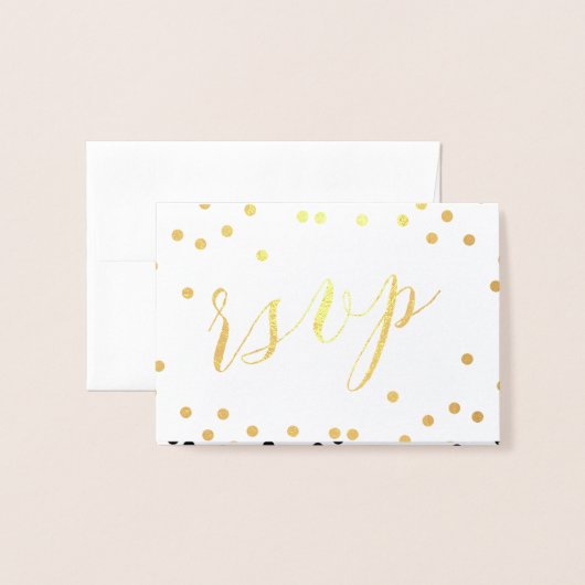 Gold Confetti Folded RSVP Folie Kaarten (Voorkant met envelop)