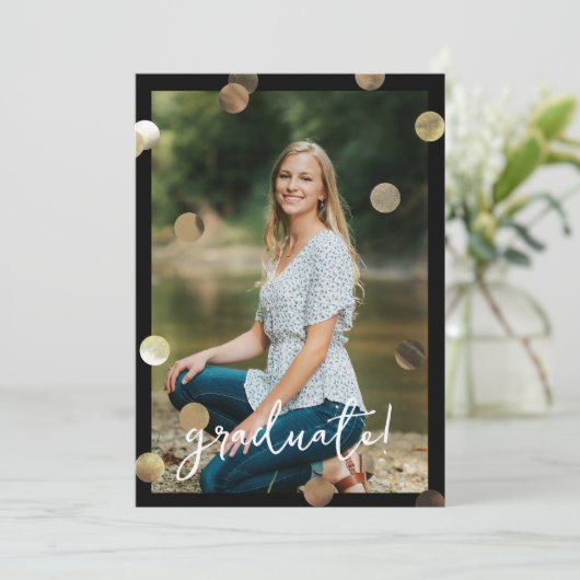 Gold Confetti Foto Afstuderen Aankondiging (Staand voorkant)