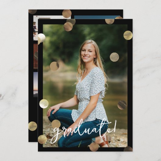 Gold Confetti Foto Afstuderen Aankondiging (Voorkant / Achterkant)