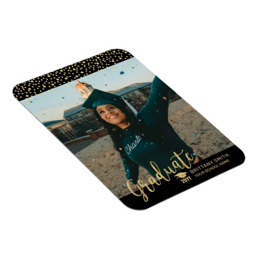 Gold Confetti Foto Afstuderen Aankondiging Magneet (Rechterzijde)