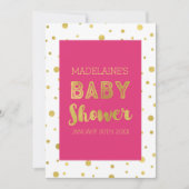 Gold Confetti Fuchsia Pink Baby shower Uitnodiging (Voorkant)