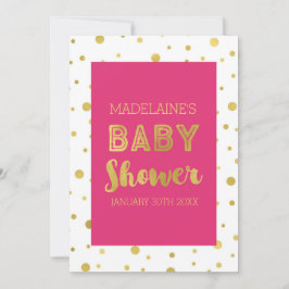 Gold Confetti Fuchsia Pink Baby shower Uitnodiging