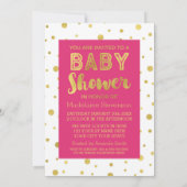 Gold Confetti Fuchsia Pink Baby shower Uitnodiging (Achterkant)