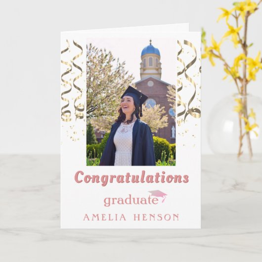 Gold Confetti Gefeliciteerd Afstuderen Foto Kaart (Gele Bloem)