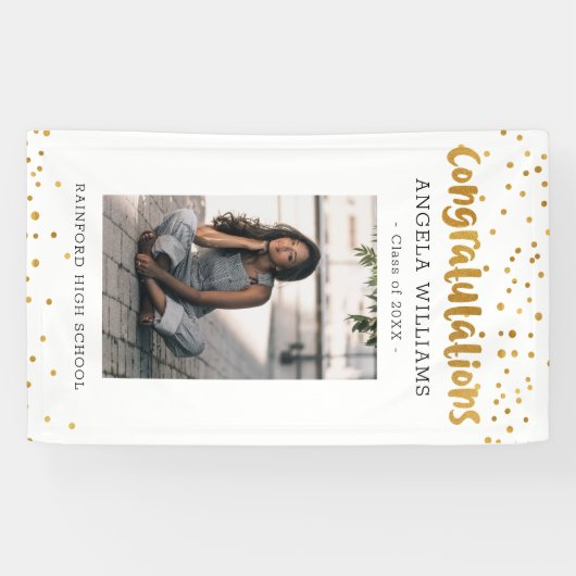Gold Confetti Gefeliciteerd Afstuderen Foto Spandoek (Horizontaal)