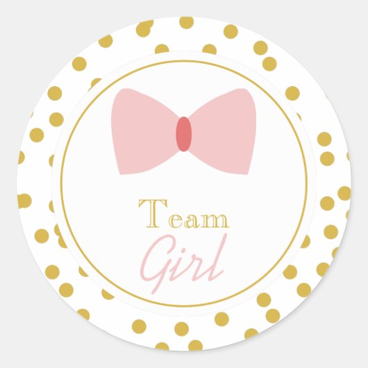 Gold Confetti Gender onthullen Bow Team Girl Ronde Sticker (Voorkant)