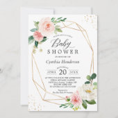 Gold Confetti Geometric Blush Floral Baby shower Kaart (Voorkant)