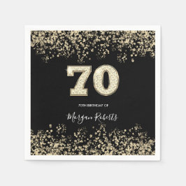 Gold Confetti Glitter Black 70th Birthday Party Servet