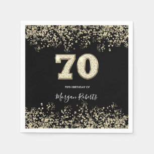 Gold Confetti Glitter Black 70th Birthday Party Servet