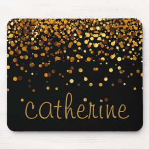 Gold Confetti Glitter Black Faux Foil Glitter Muismat