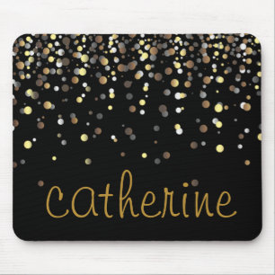 Gold Confetti Glitter Black Faux Foil Glitter Muismat