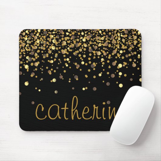 Gold Confetti Glitter Black Faux Folie Glittery Muismat (Met muis)