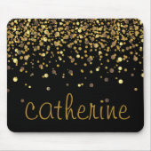 Gold Confetti Glitter Black Faux Folie Glittery Muismat (Voorkant)