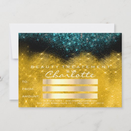 Gold Confetti Glitter Blauwgroen Salon Certificate (Voorkant)